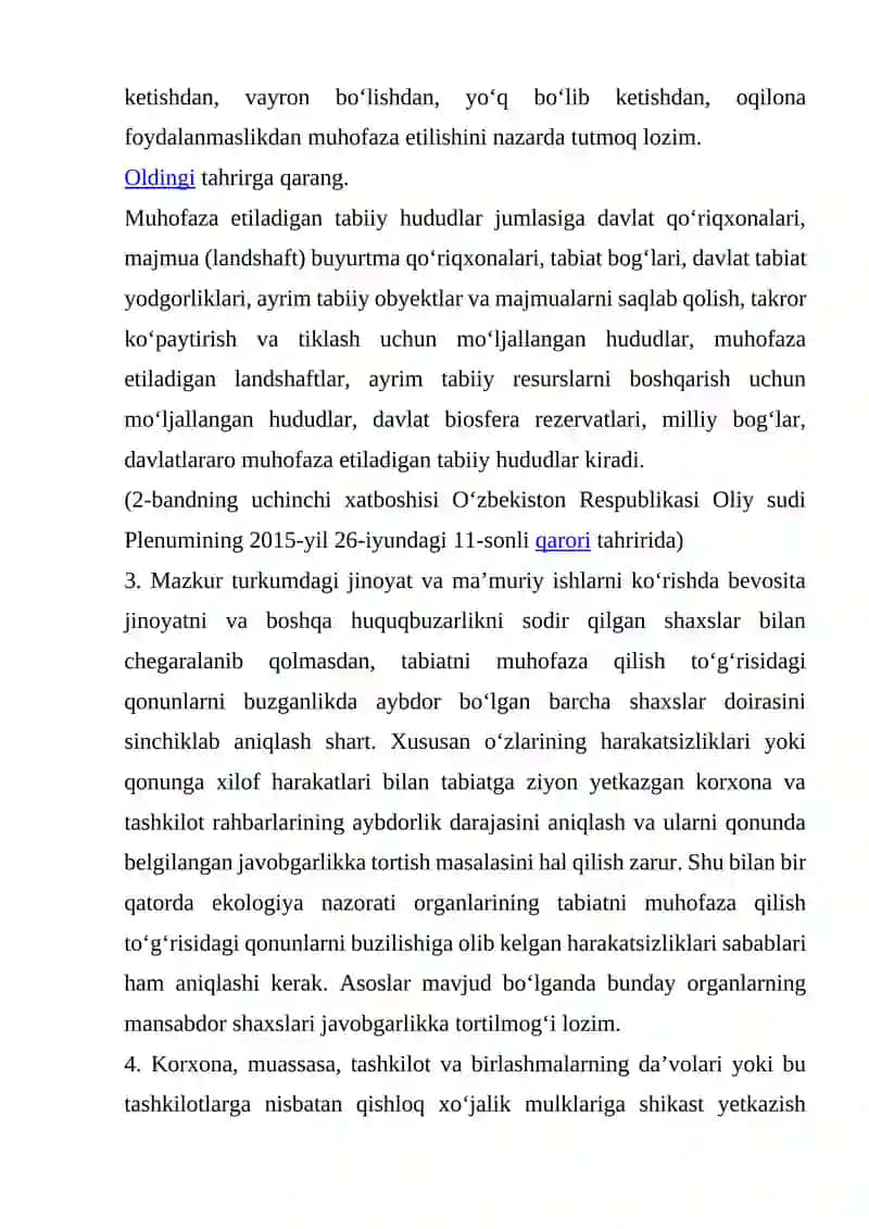 Atrof muhitni muhofaza qilish va tabiatdan foydalanish sohasidagi jinoyatlar va boshqa huquqbuzarliklar to‘g‘risidagi sud amaliyoti 4