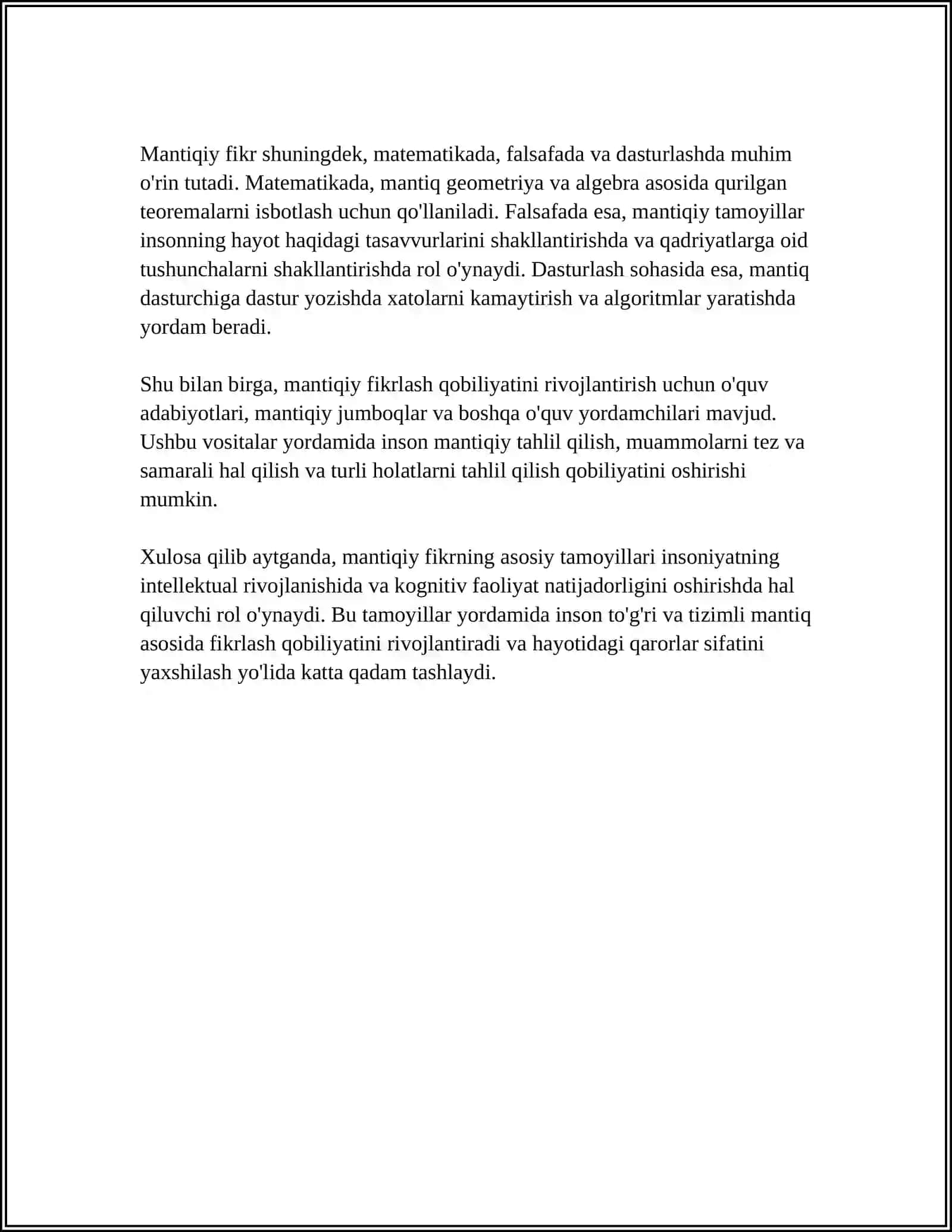 MANTIQIY FIKRLASHGA OID MASALALAR USTIDA ISHLASH 4