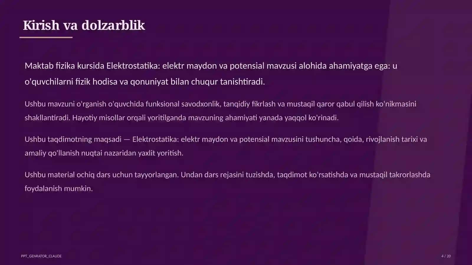 Elektrostatika: elektr maydon va potensial (10-sinf) 4