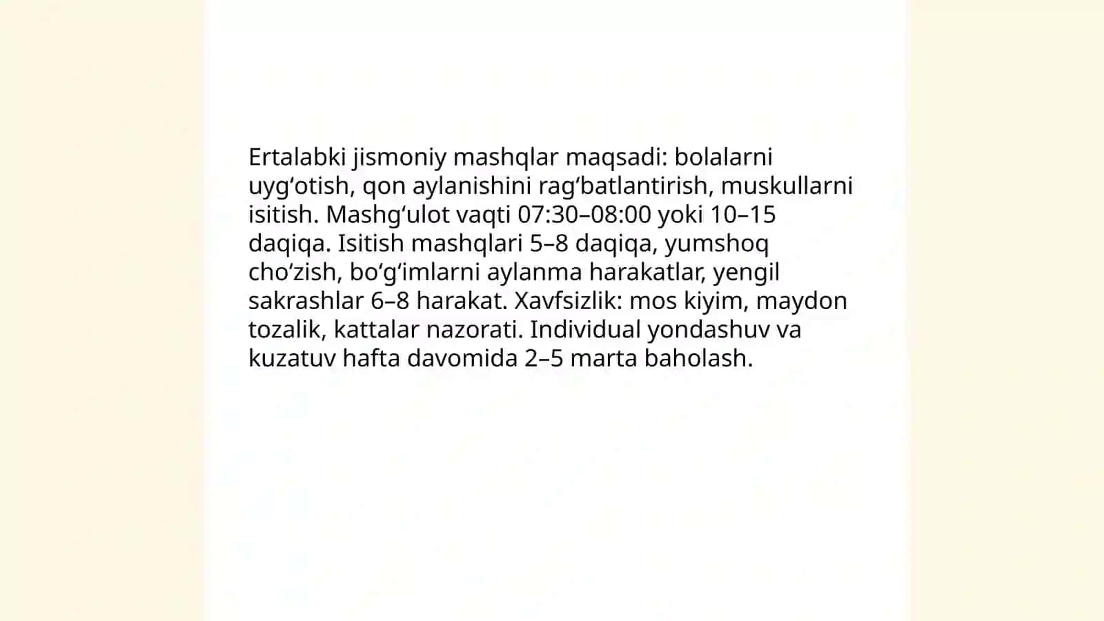 Bolalarni kundalik hayotida jismoniy tarbiya bo'yicha ishni tashkil etish 4