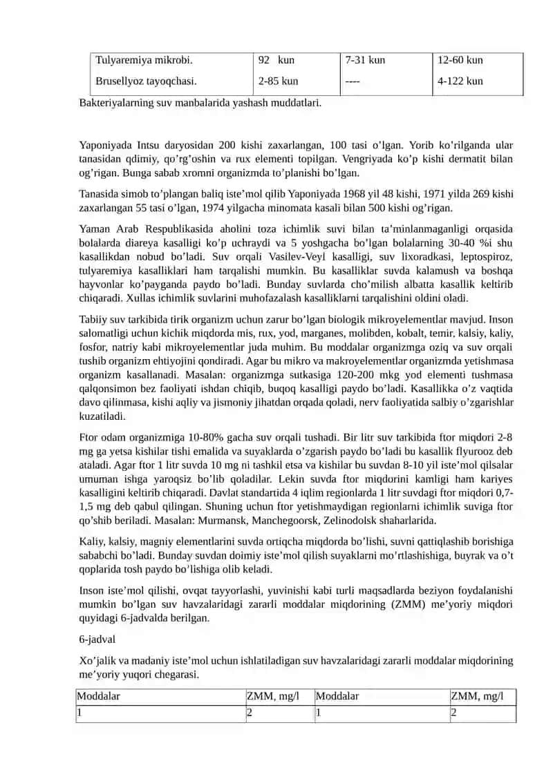Ichimlik suv sifatiga qo‘yiladigan gigiyenik talablar va uni sanitariya nuqtayi nazaridan baholash 4