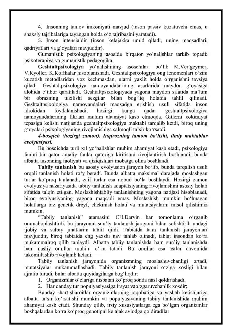 EVOLYUТSION PSIXOLOGIYAGA KIRISH MUSTAQIL ISHI 4