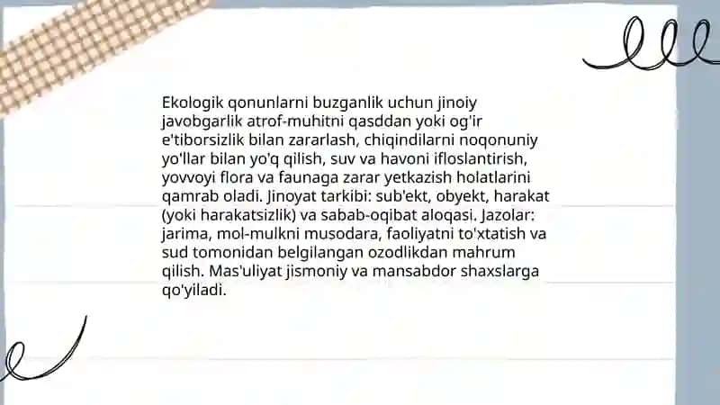 Ekologik qonun talablarini buzganlik uchun yuridik javobgarlik 4