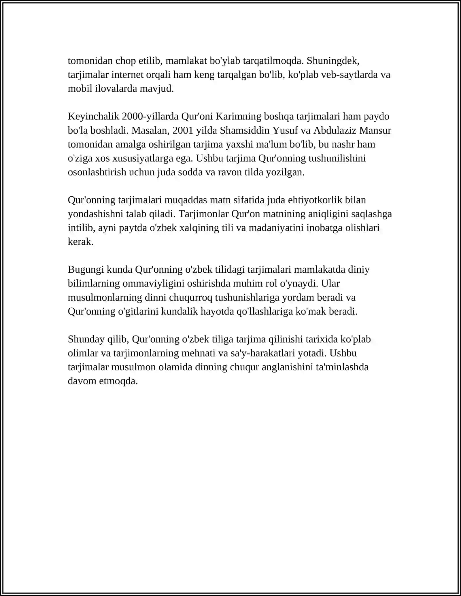 ĜAREZSIZLIK JILLARINDA QURANNIÑ ÒZBEK TILINE AWDARMA ETILIWI HAM TUSINDIRIWLERI HAQQINDA 4