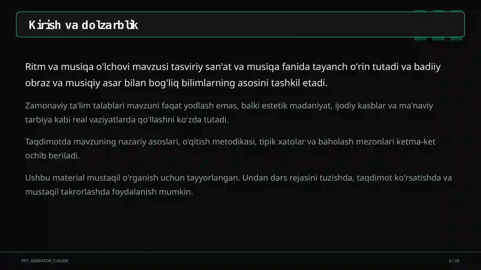 Ritm va musiqa o'lchovi (3-sinf) 4