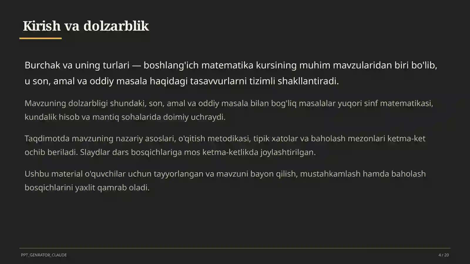 Burchak va uning turlari (4-sinf) 4