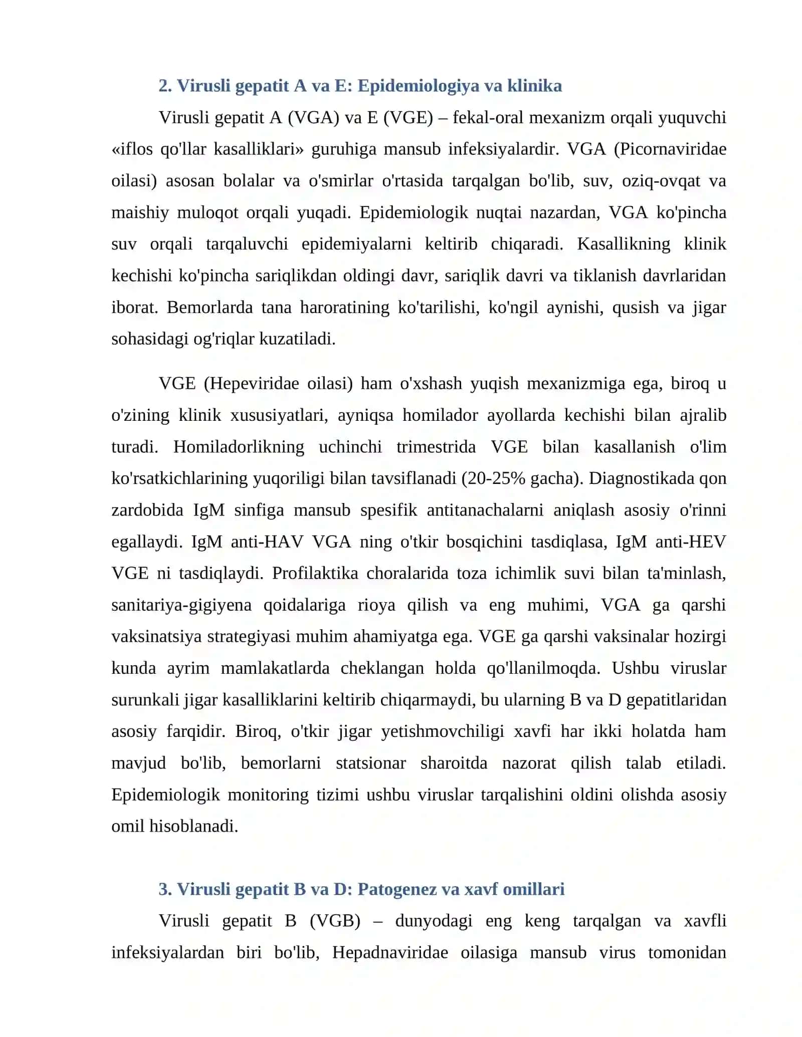 Virusli gepatitlar: A, E, B va D gepatitlar epidemiologiyasi, klinik kechishi, diagnostikasi va profilaktikasi 4