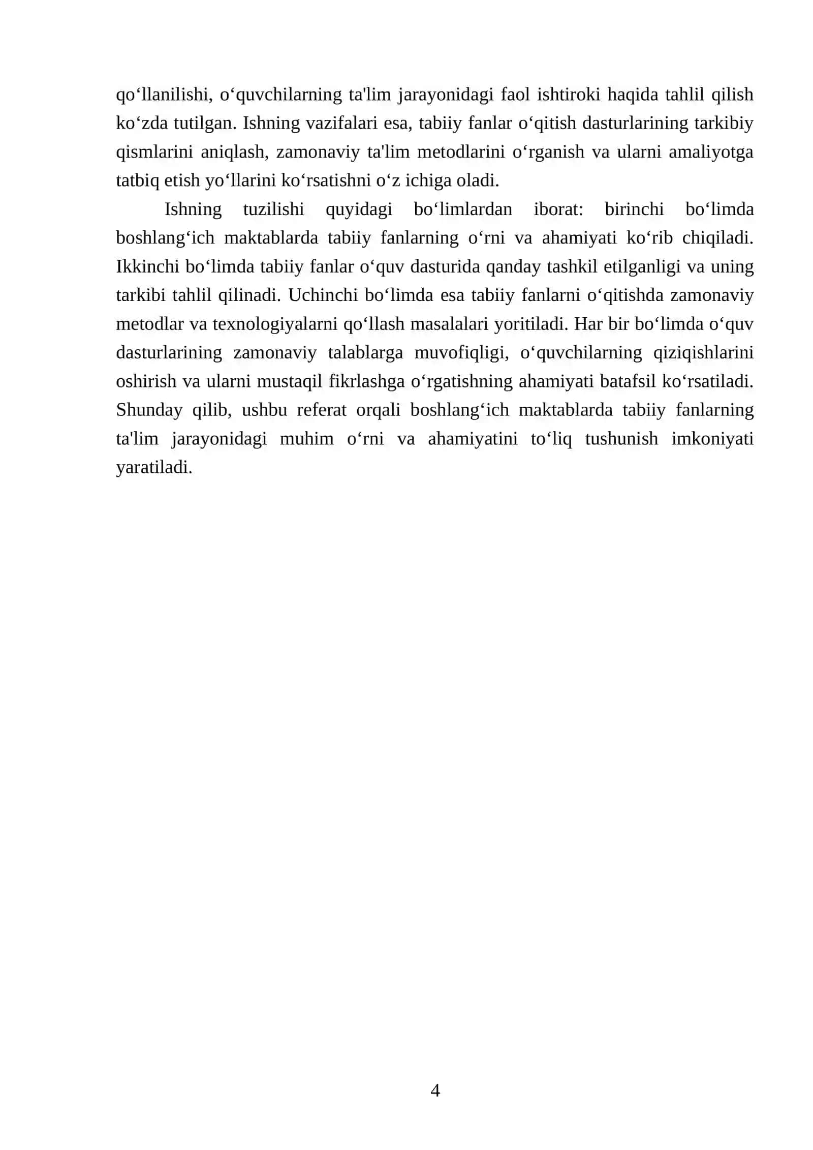 Boshlang‘ich maktablarda tabiiy fanlarning mazmuni, o‘quv dasturining tahlili 4