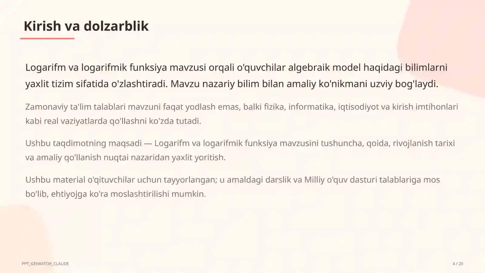 Logarifm va logarifmik funksiya (10-sinf) 4