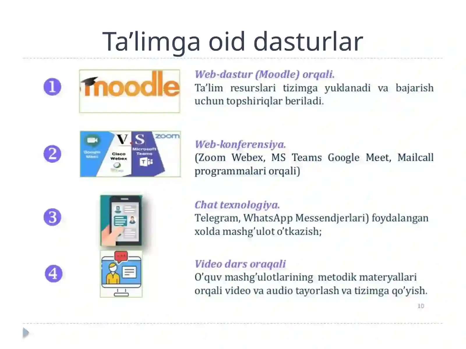 Ta’lim jarayonini tashkil etishda internetxizmatlaridan foydalanish va videokonfensiyalar 4