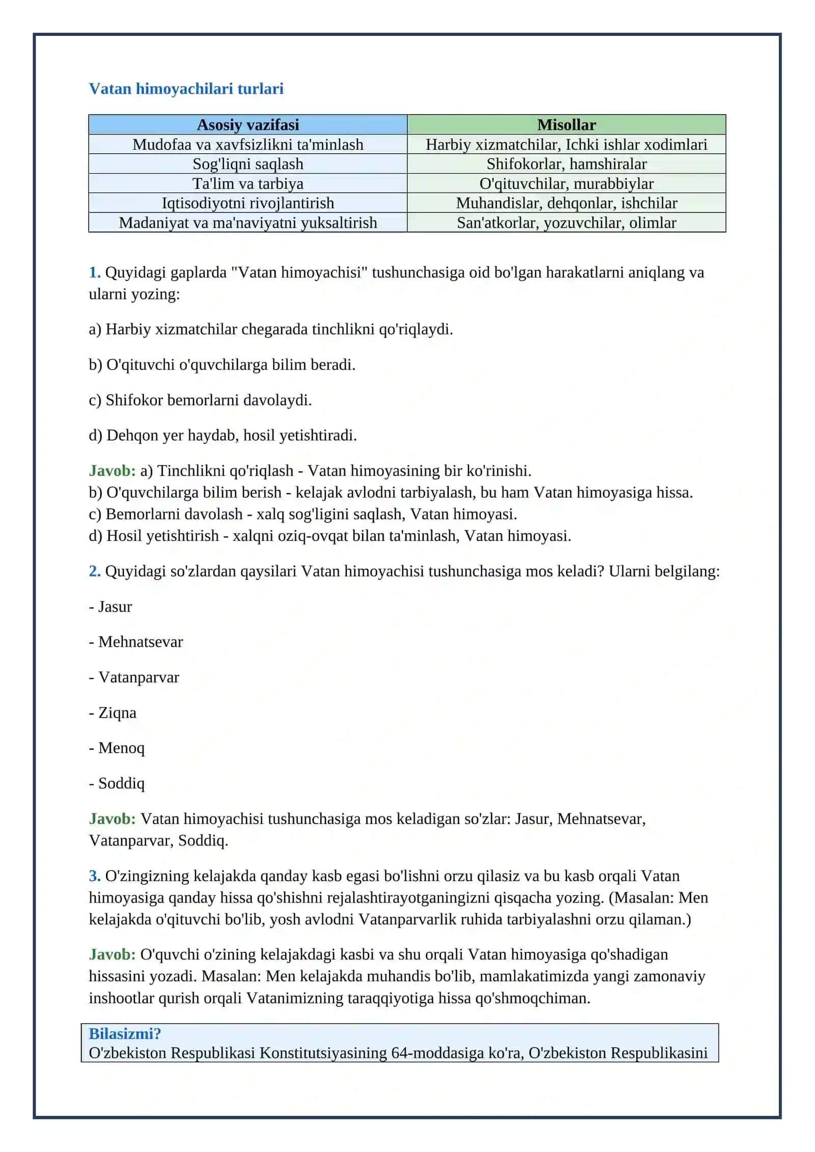 Lesson on 8sinf tarbiya.Har bir farzand vatan himoyachisi 4