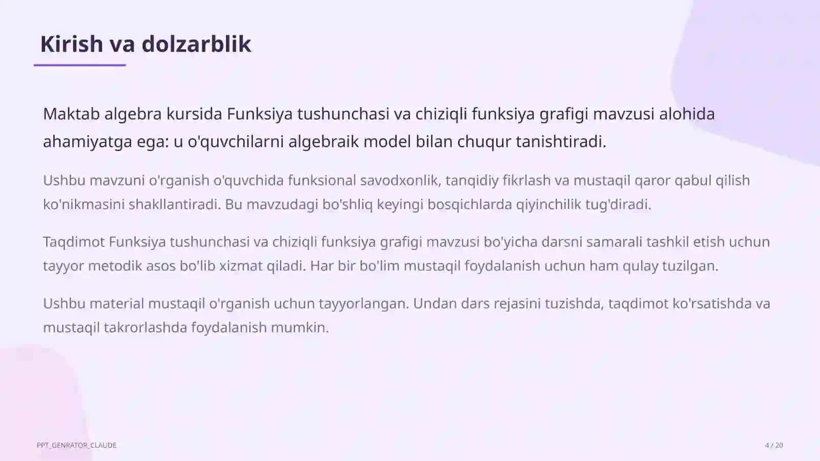 Funksiya tushunchasi va chiziqli funksiya grafigi (7-sinf) 4
