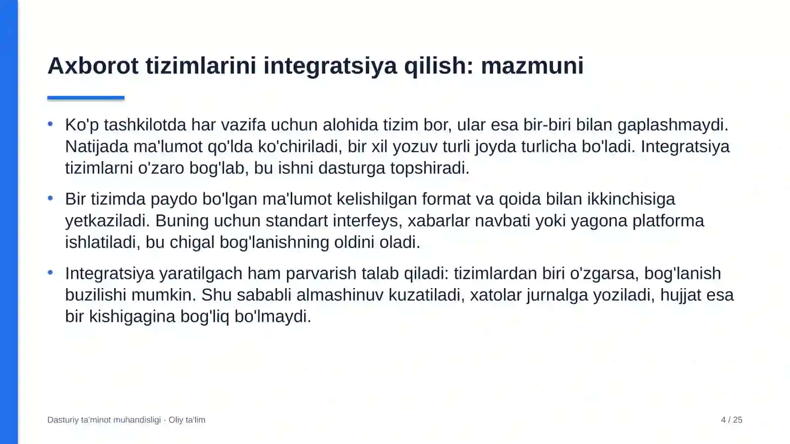 DASTURIY TA'MINOT MUHANDISLIGI · OLIY TA'LIM 4