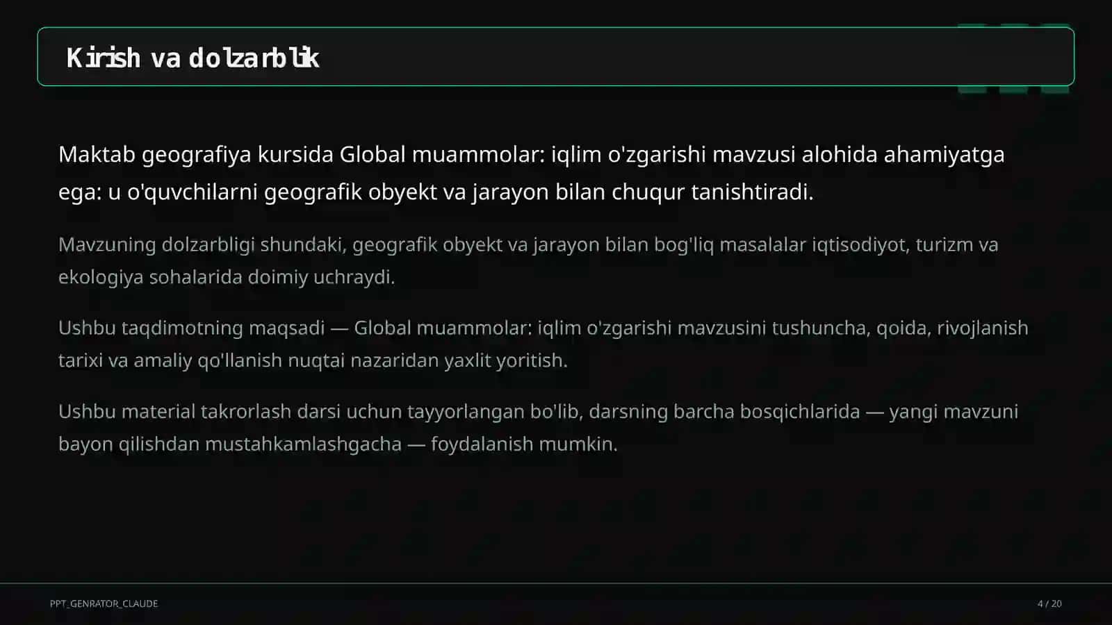 Global muammolar: iqlim o'zgarishi (11-sinf) 4