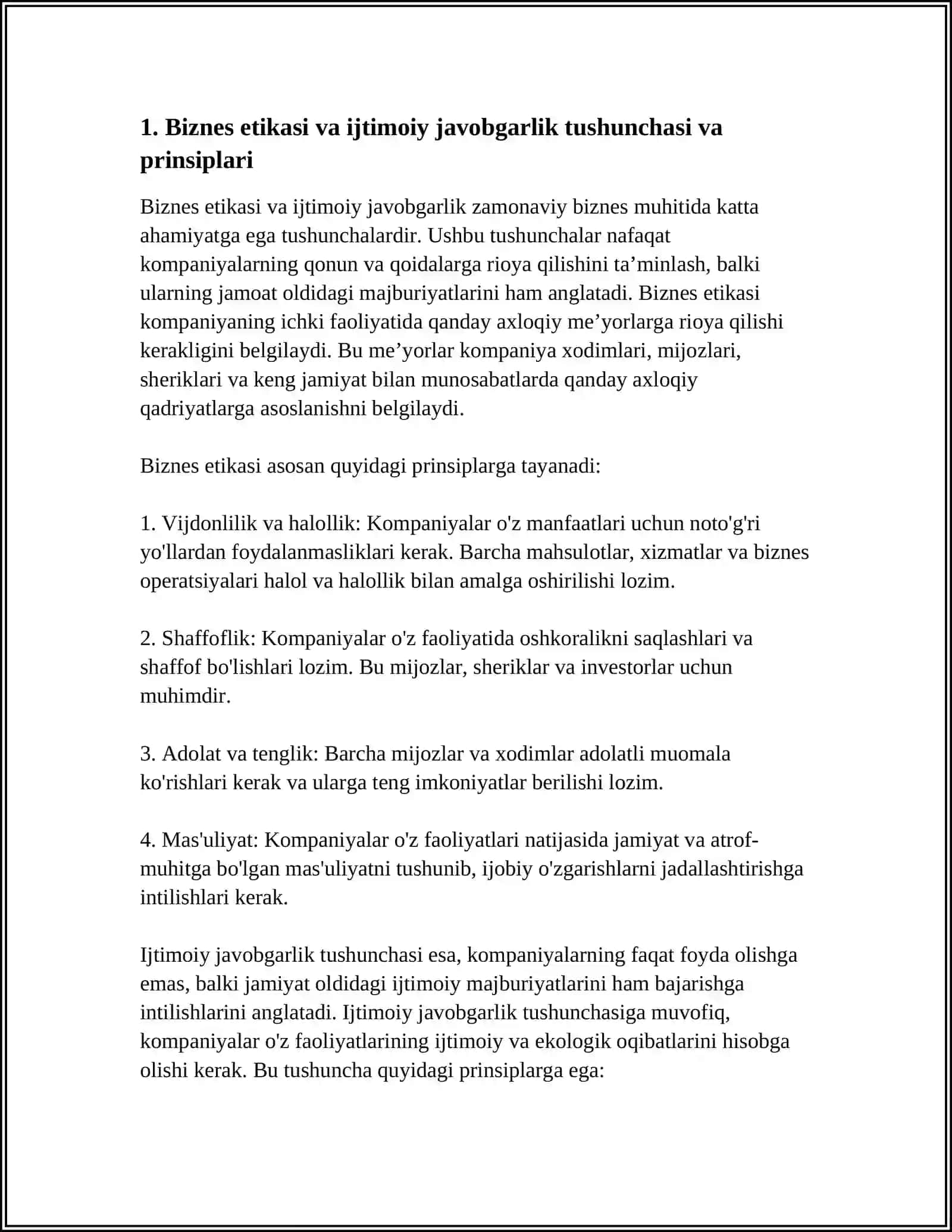 BIZNES ETIKASI VA IJTIMOIY JAVOBGARLIK TAMOYILLARI 4