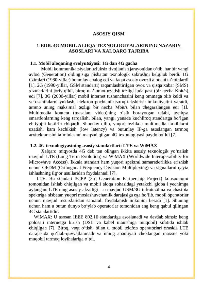 4G sotali aloqa tarmoqlari 4