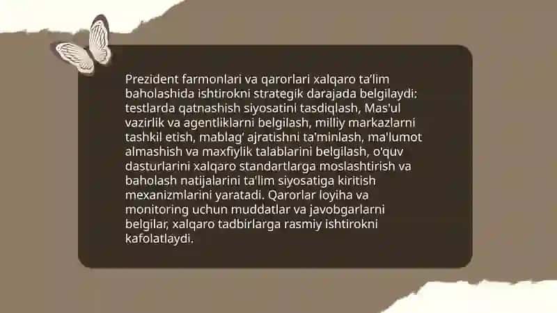 O’zbekiston Respublikasi ta’lim tizimining xalqaro baholash dasturlarida ishtirokining normativ-huquqiy bazasi 4