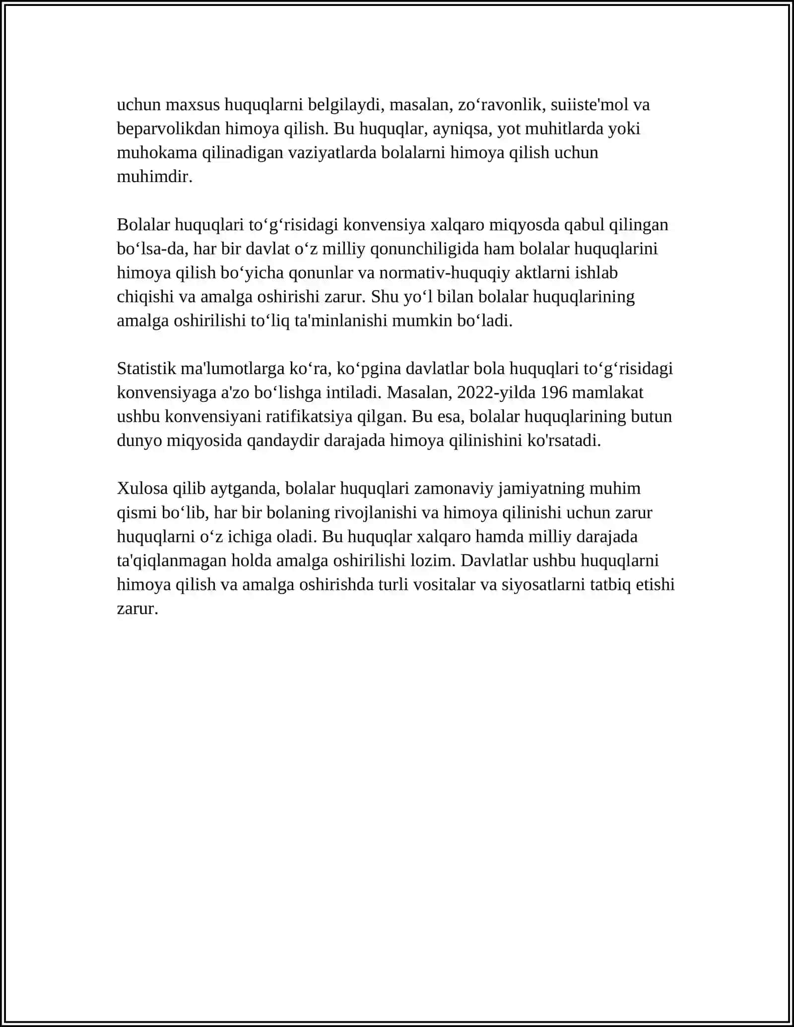 YUNESKO TASHKILOTINING BOLALAR HUQUQLARINI HIMOYA QILISH TO'G'RISIDAGI KONVENSIYA 4