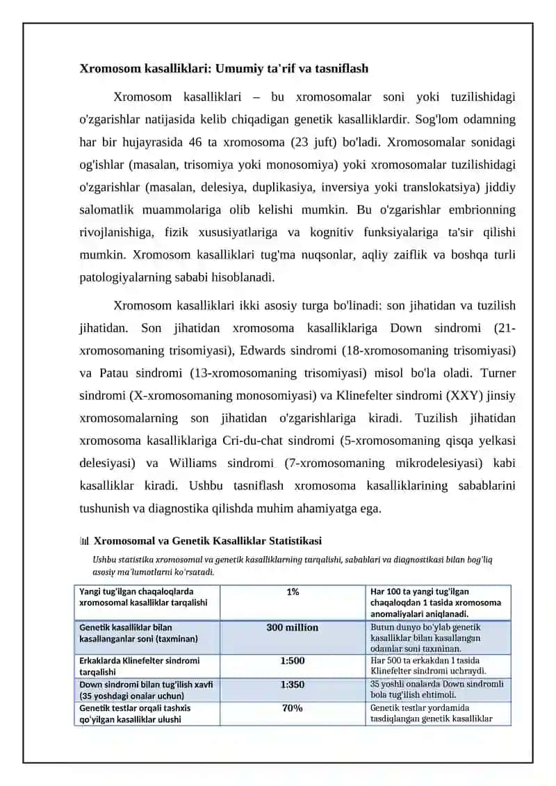 Xromosom kasalliklari va genetik kasalliklar: Ta'rif, sabablari va diagnostika 4
