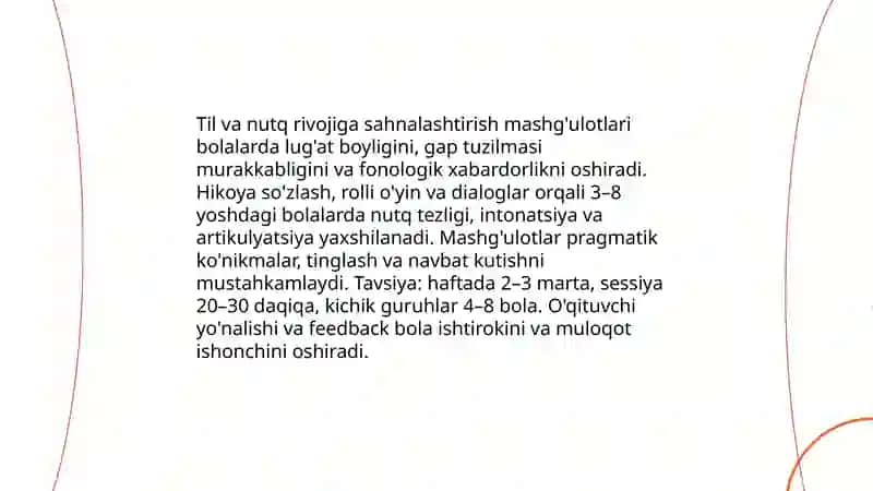 Sahnalashtirish mashg'ulotlarining bolalar rivojlanishidagi ahamiyati 4