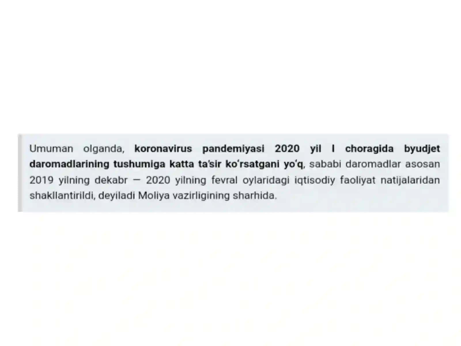 Karonavirus O'zbekiston budjetiga qanday ta'sir ko'rsatdi? 4
