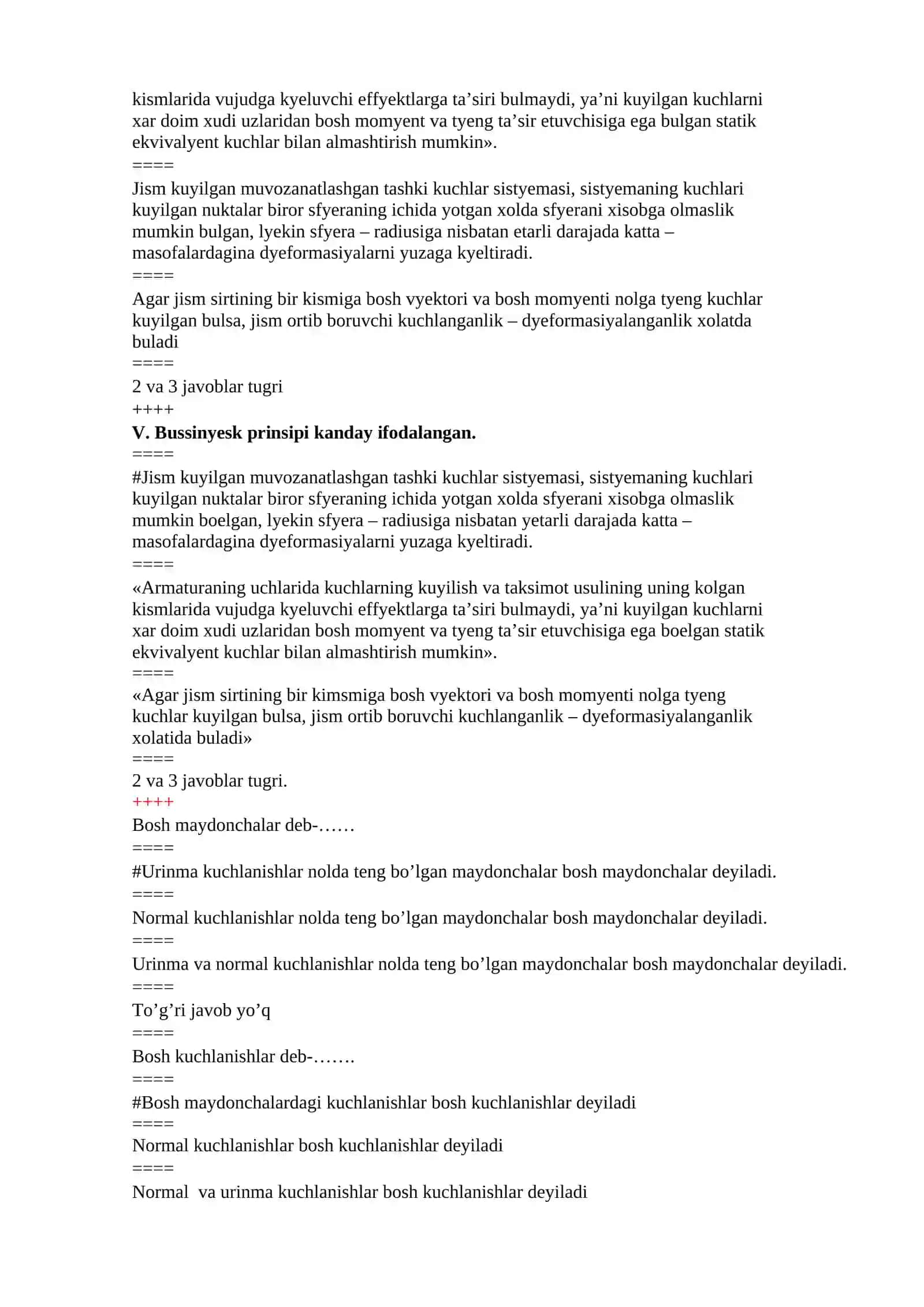 Elastiklik nazariyasidan test 4