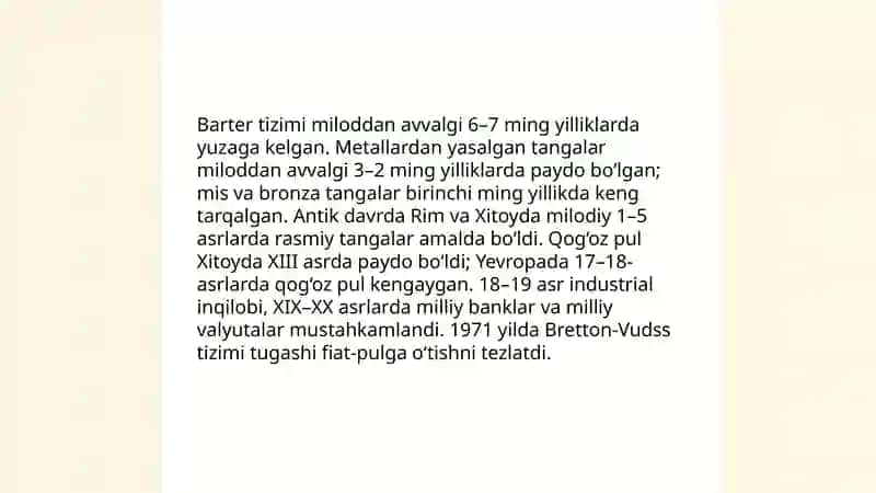 Tavar-pul munosabatlarining rivojlanishi bozor iqtisodiyoti shakllantirishi va amal qilishining asosiy sifatida 4
