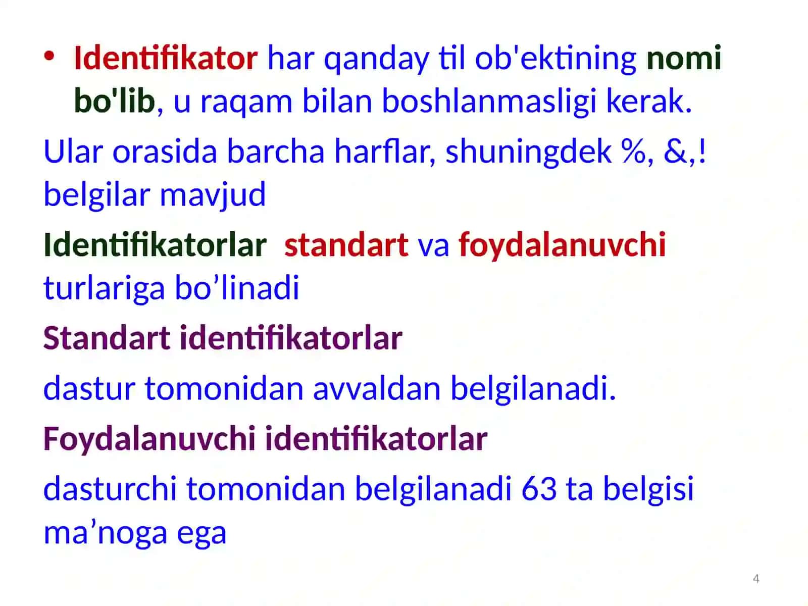 O’zlashtirish va ma’lumotlarni ekranga chiqarish 4