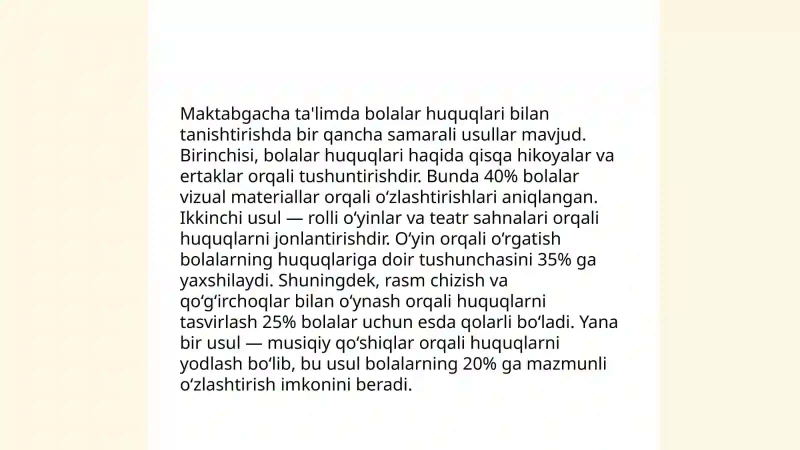 Maktabgacha ta'lim tashkilotlarida "Bola huquqlari to'g'risida"gi BMT konvensiyasidan foydalanish 4