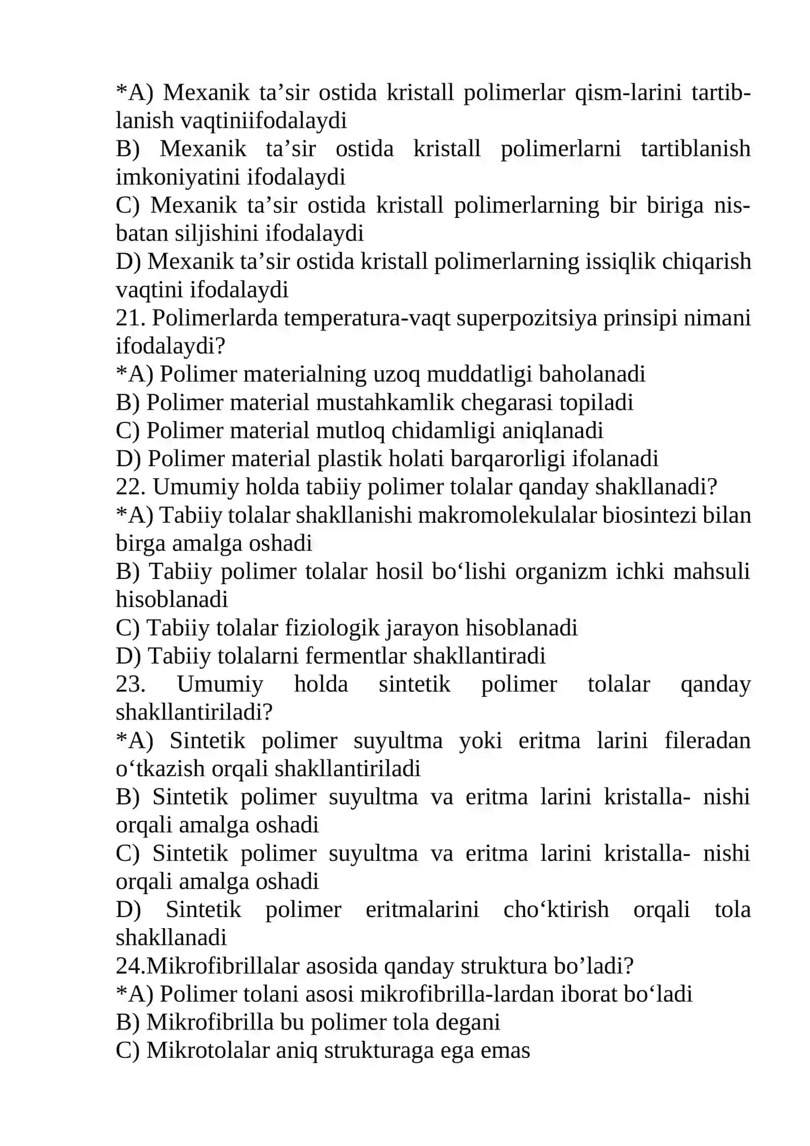 YUQORI MOLEKULYAR BIRIKMALAR KIMYOSI FANIDAN TEST. 4