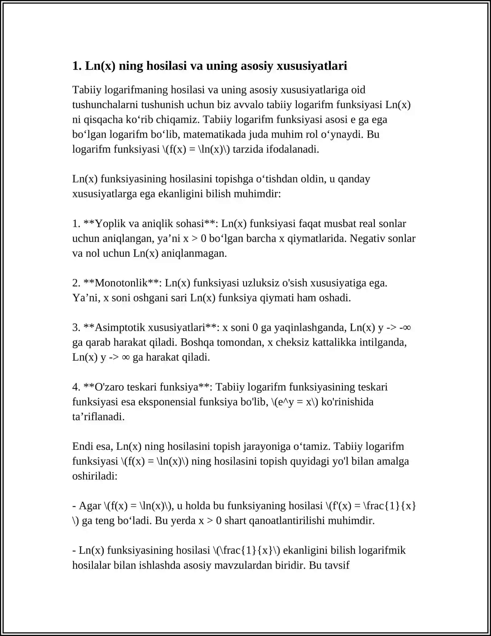 LOGARIFMIK HOSILA. DARAJA KOʻRSATKICHLI FUNKSIYANING HOSILASI 4