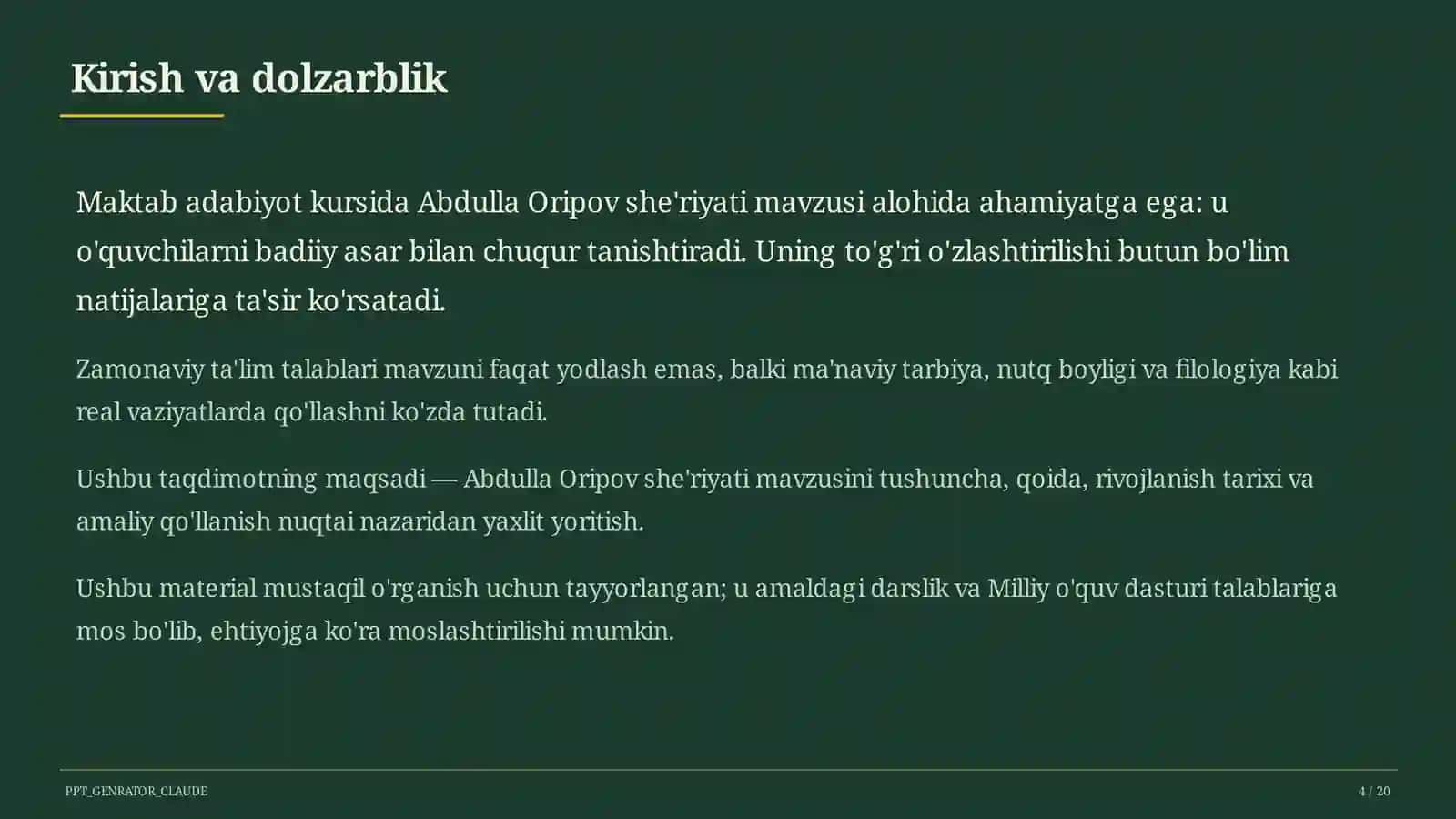 Abdulla Oripov she'riyati (9-sinf) 4