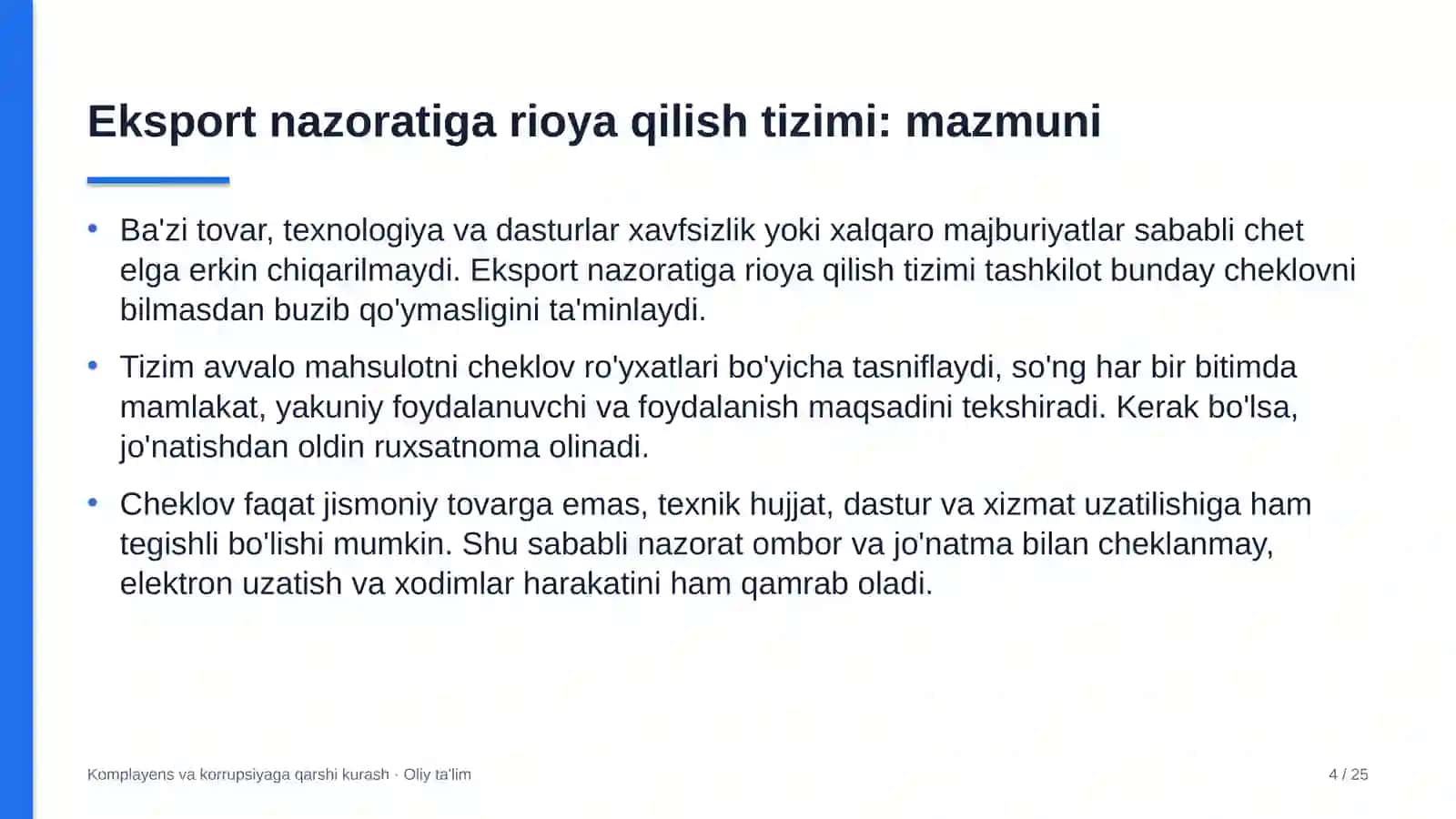 supermarketlar tarmog'ida eksport nazoratiga rioya qilish tizimi 8829 4
