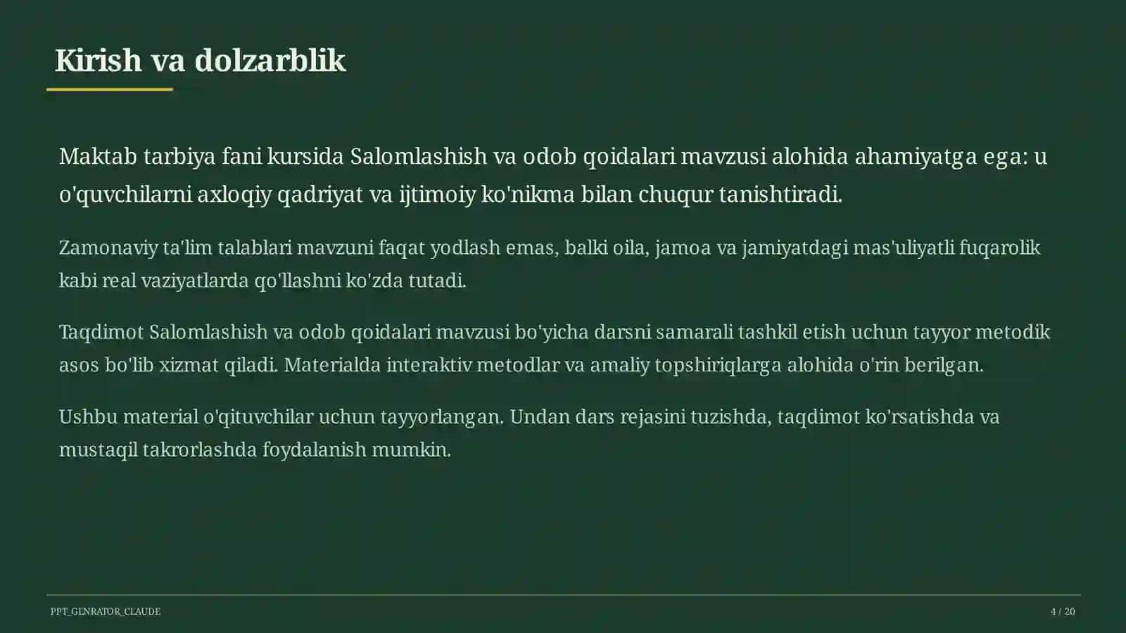 Salomlashish va odob qoidalari (1-sinf) 4