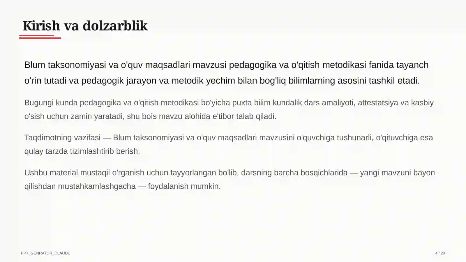 Blum taksonomiyasi va o'quv maqsadlari 4
