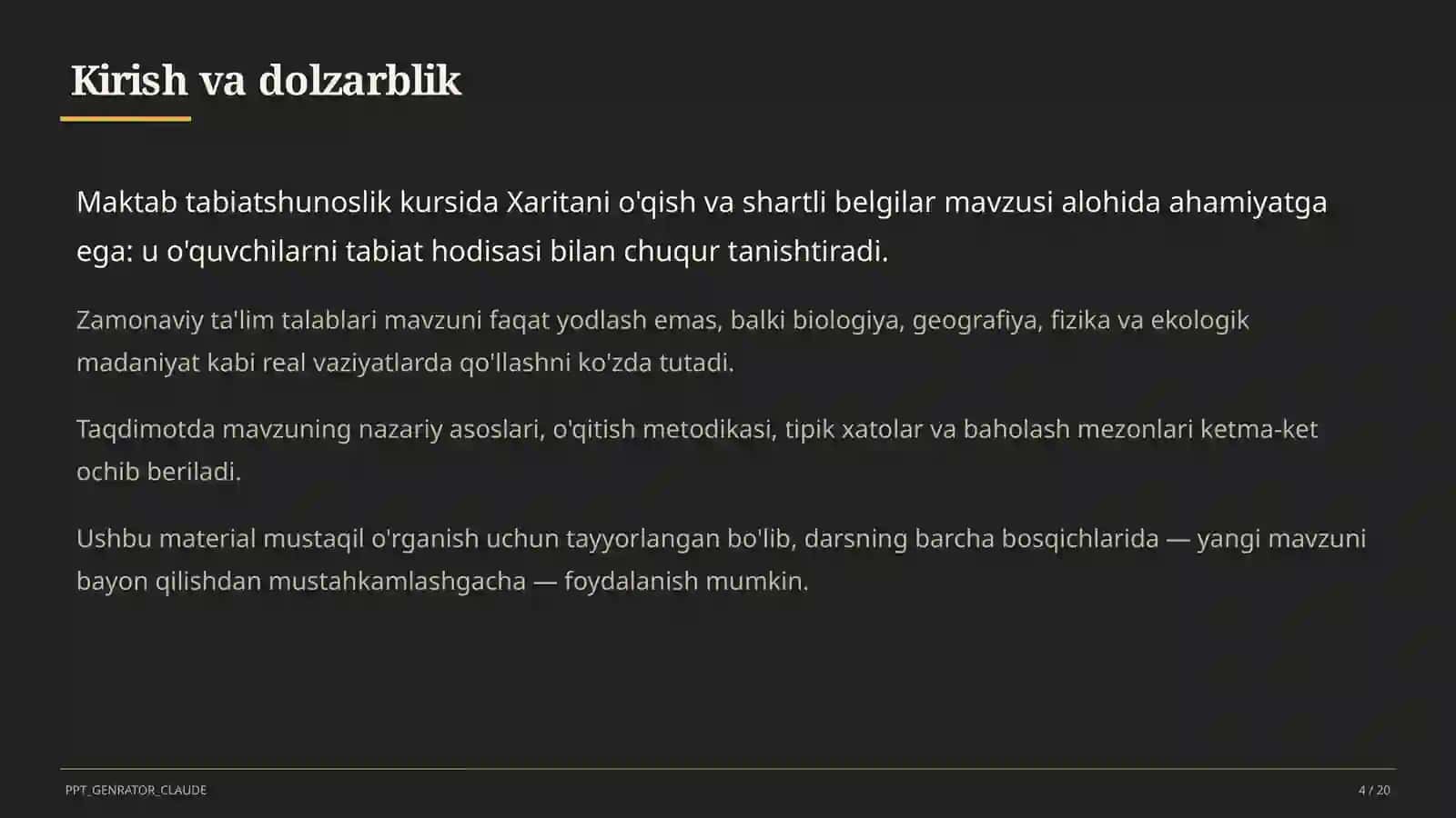 Xaritani o'qish va shartli belgilar (4-sinf) 4