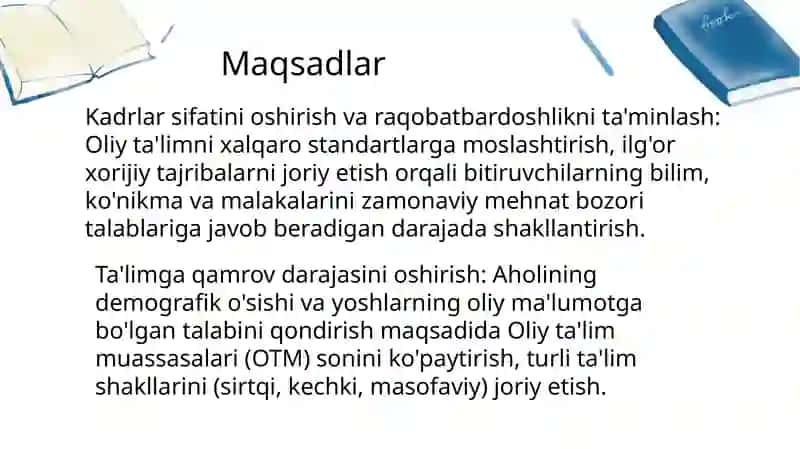 Yangi Oʻzbekistonda oliy ta'lim va ilm fan sohasidagi islohotlar 4