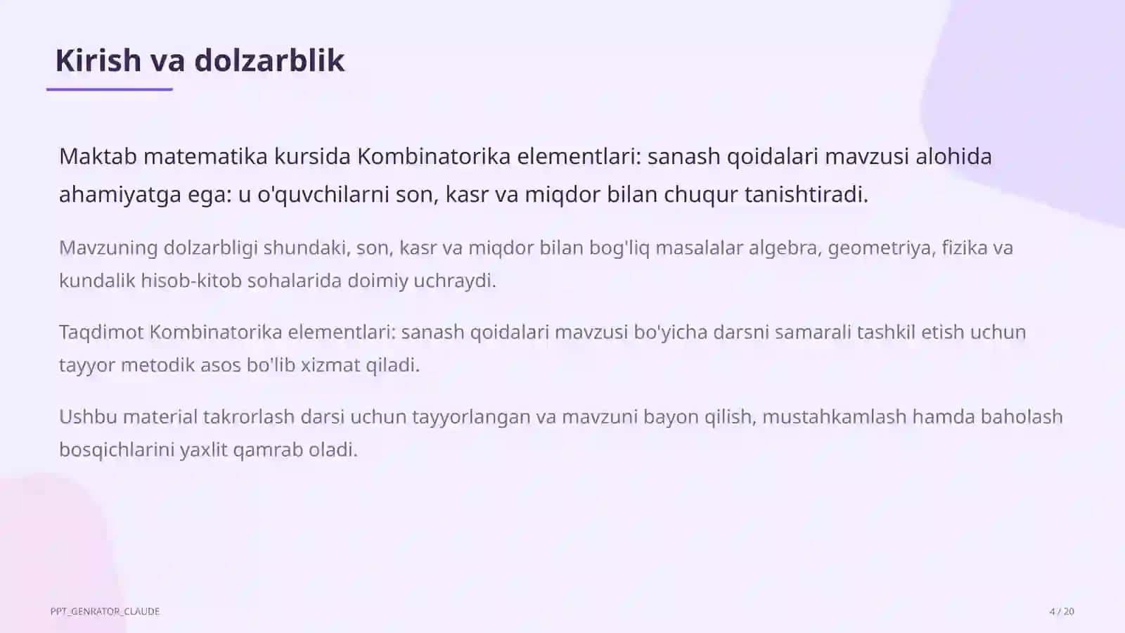 Kombinatorika elementlari: sanash qoidalari (6-sinf) 4