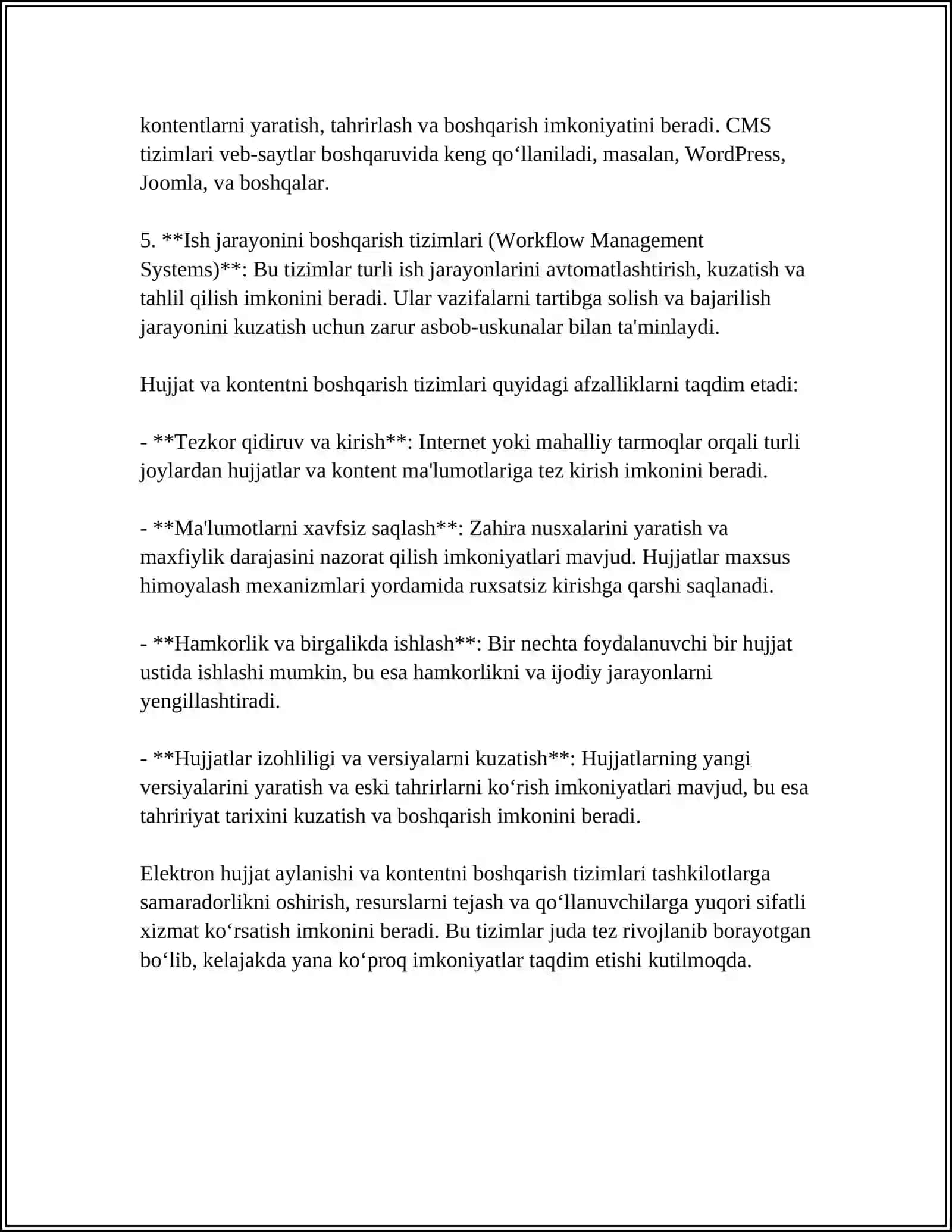 ELEKTRON HUJJAT AYLANISHI VA KONTENTNI BOSHQARISH TIZIMLARI 4