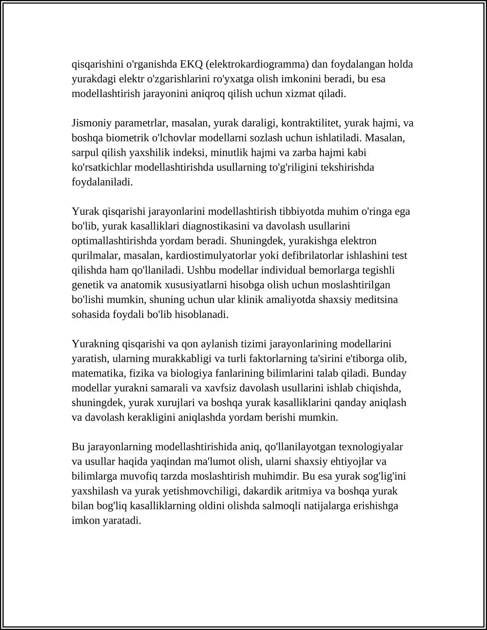 TIBBIY-BIOLOGIK MAZMUNDAGI DIFFERENSIAL TENGLAMALARNI TUZISH VA YECHISH. TIBBIYOT, BIOLOGIYA VA FARMATSIYANING AMALIY MASALALARINI OCHIB BERISH 4