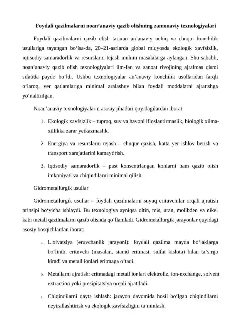FOYDALI QAZILMALA KONLARINI NOAN'ANAVIY USULDA QAZIB OLISHNING TEXNOLOGIK ASPEKTLARI 4