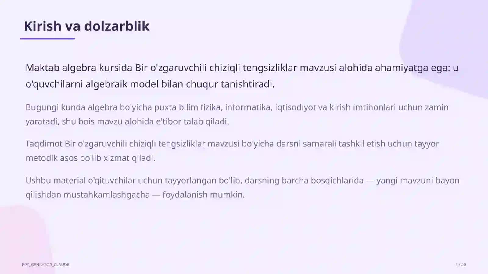 Bir o'zgaruvchili chiziqli tengsizliklar (8-sinf) 4
