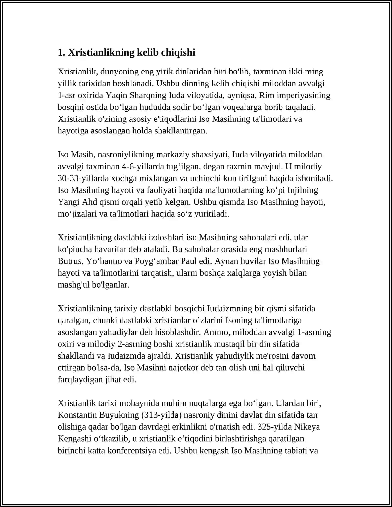 XRISTIANLIKNING PAYDO BOʻLISHI, AQIDALARI ASOSIY YOʻNALISHLARI, TAʼLIMOTLARI VA MANBALARI 4