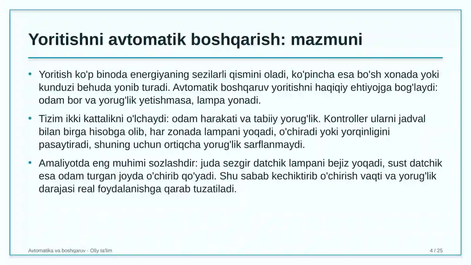 Avtomatika va boshqaruv · Oliy ta'lim 4