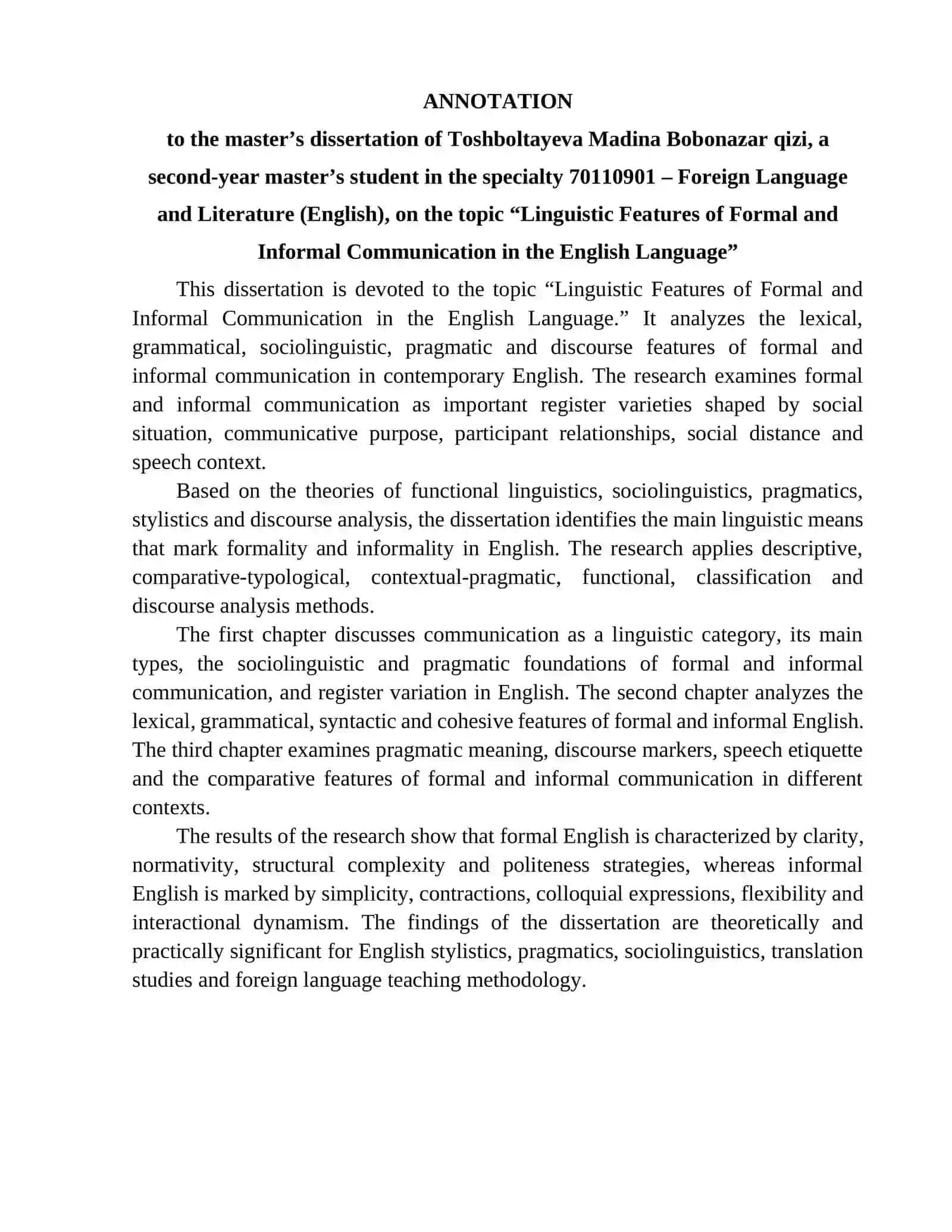 LINGUISTIC FEATURES OF FORMAL AND INFORMAL COMMUNICATION IN THE ENGLISH LANGUAGE 4