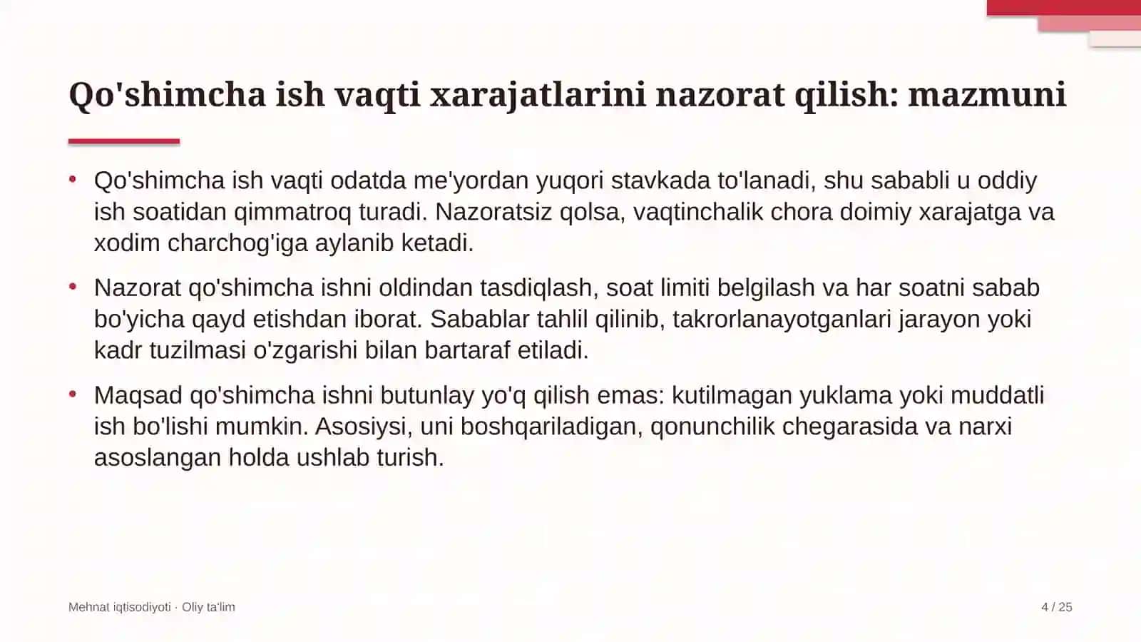 quyonchilikda qo'shimcha ish vaqti xarajatlarini nazorat qilish 9745 4