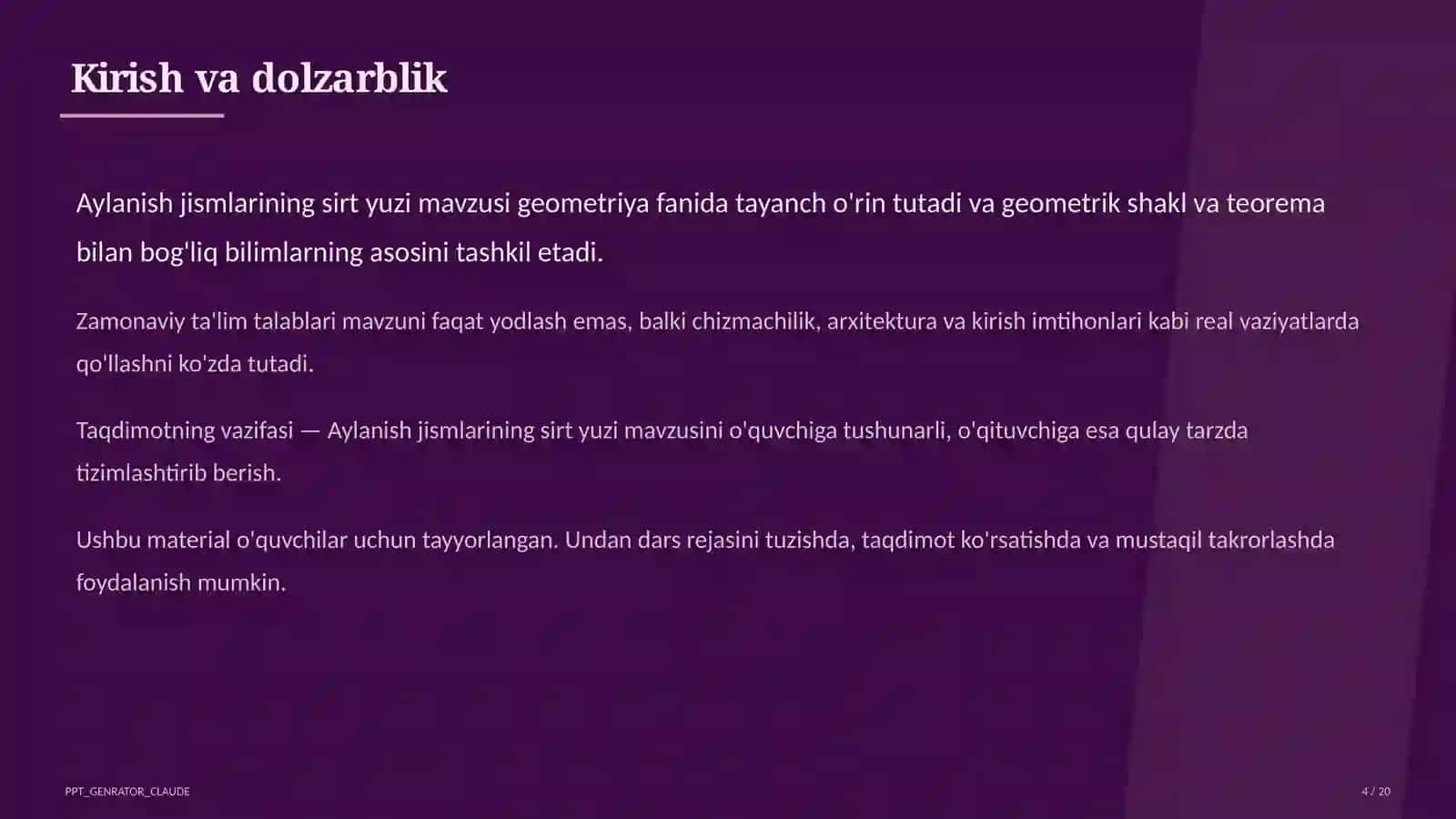 Aylanish jismlarining sirt yuzi (11-sinf) 4