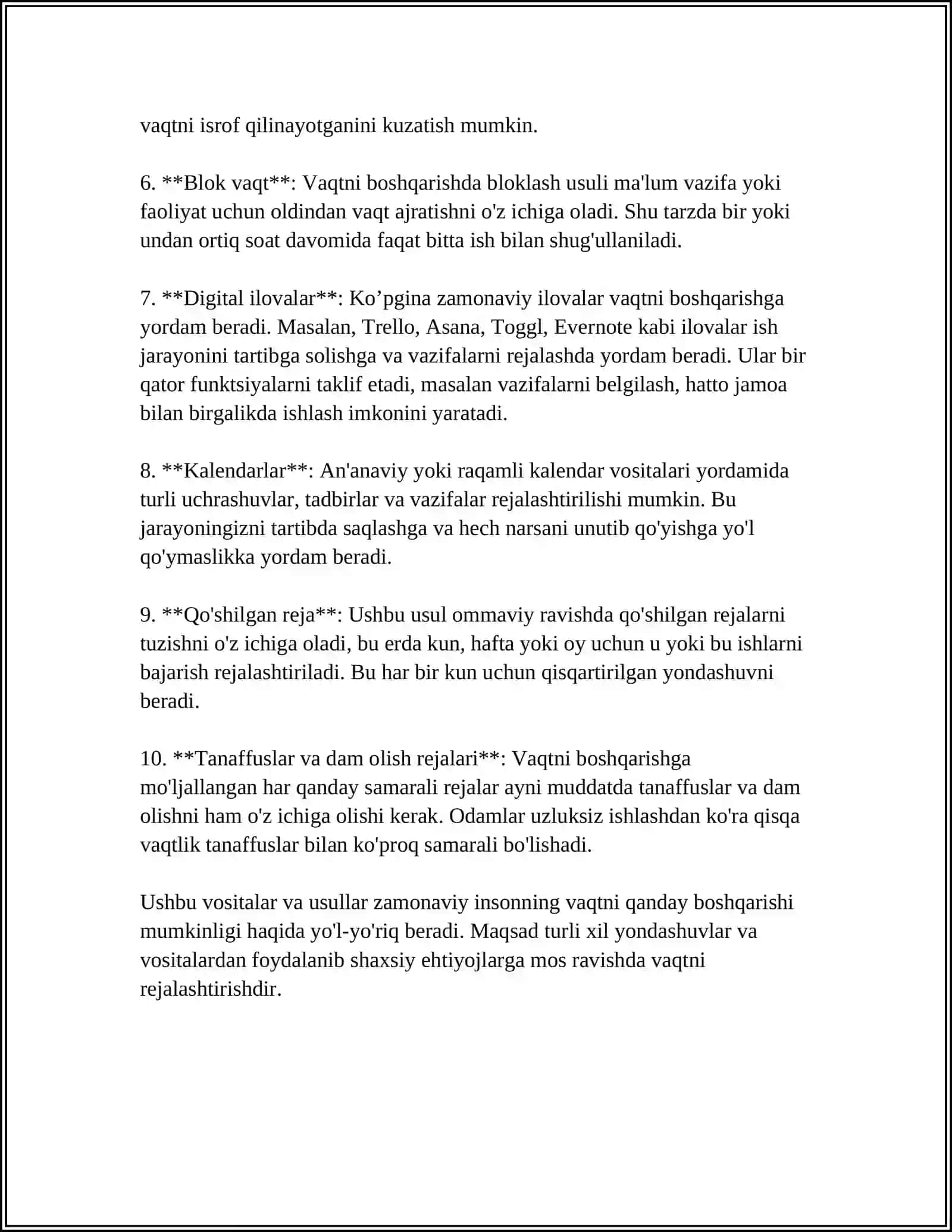 VAQTNI BOSHQARISH KO'NIKMASI VA UNDAN FOYDALANISHNING AFZALLIKLARI 4