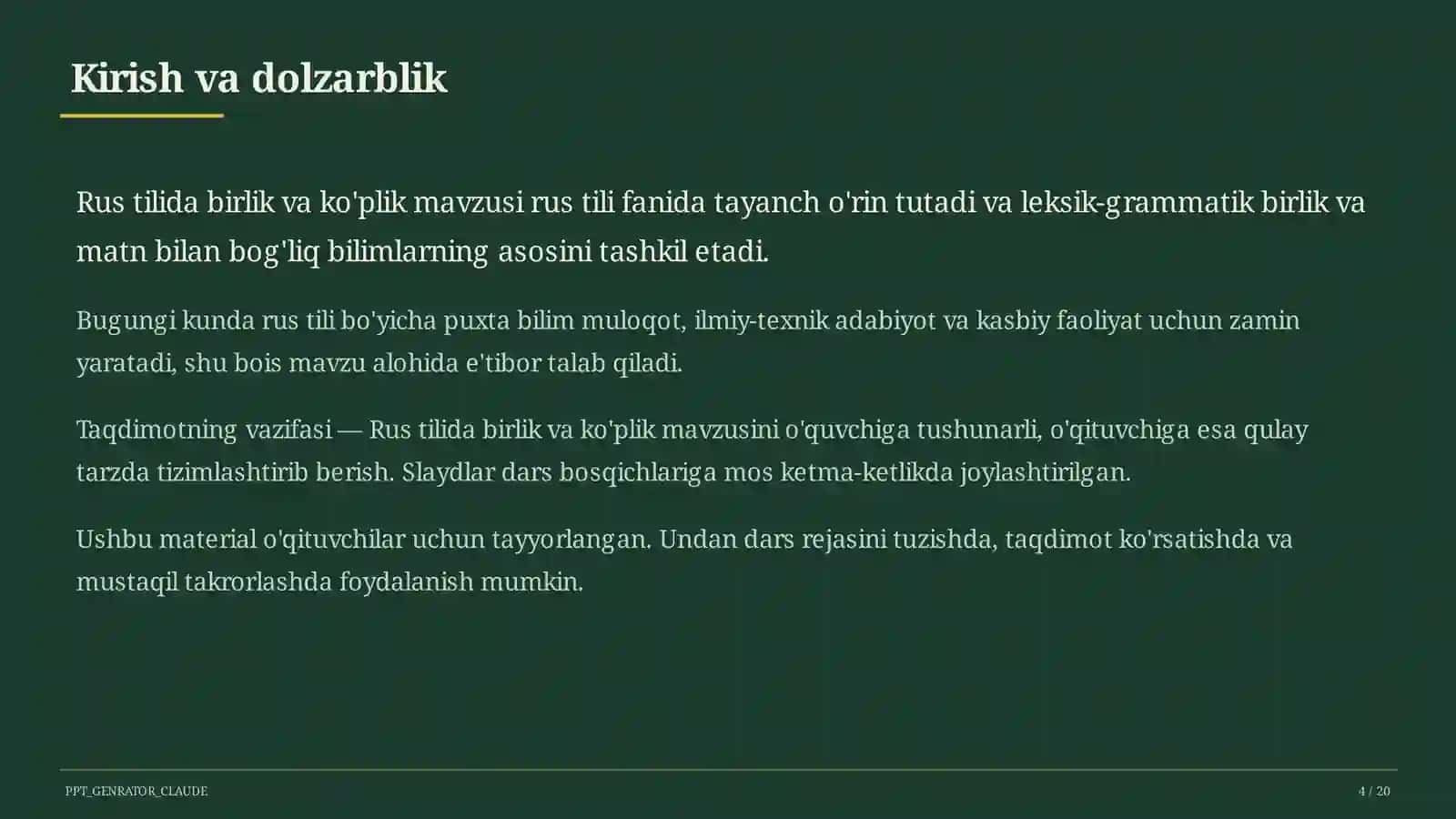 Rus tilida birlik va ko'plik (3-sinf) 4