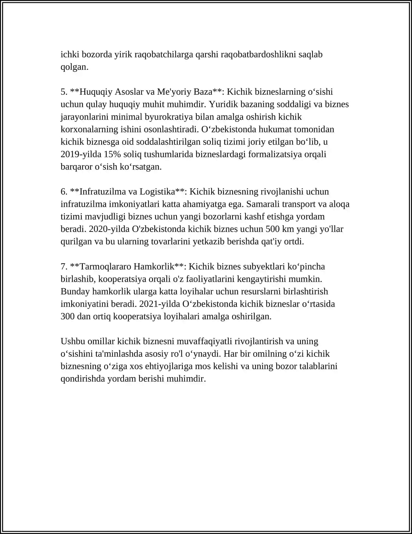 Kichik biznesni rivojlantirishning asosiy omillari 4